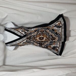 Bailey Blue. Black Asian Inspired; V-Neckline; Faux Wrap Dress  Size S. EUC